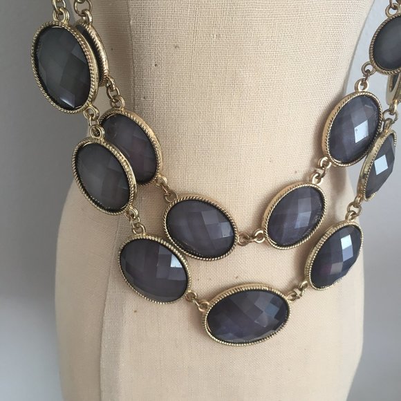 Slate Blue and Gold Statement Necklace - Picture 3 of 4